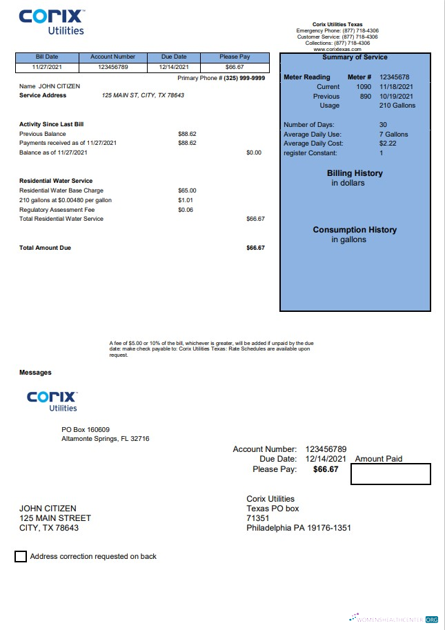 download download USA Corix Utilities bill template in Word and PDF format PDF template PDF template